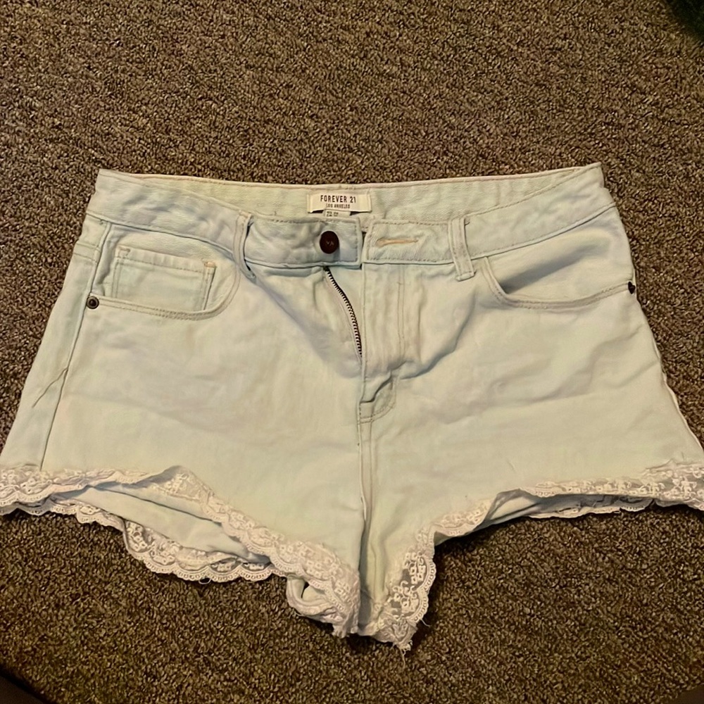 Forever 21 Lace Hemmed Denim Shorts